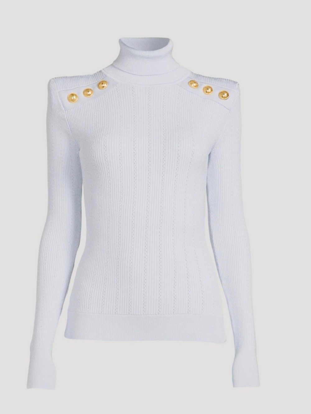 Balmain light blue turtleneck sweater size 42 L ribbed designer L XL